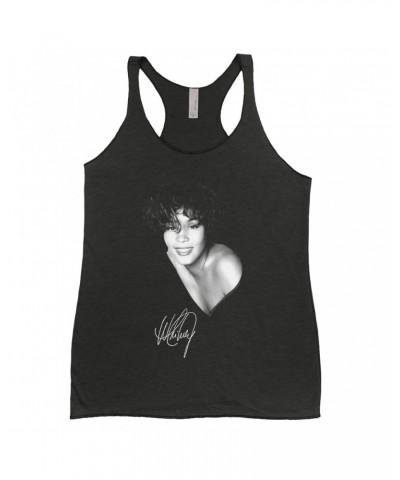 Whitney Houston Ladies' Tank Top | White Whitney Photo And Signature Shirt $5.99 Shirts