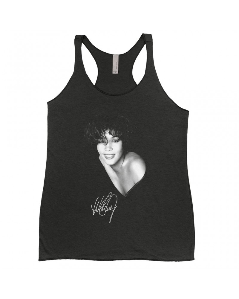 Whitney Houston Ladies' Tank Top | White Whitney Photo And Signature Shirt $5.99 Shirts