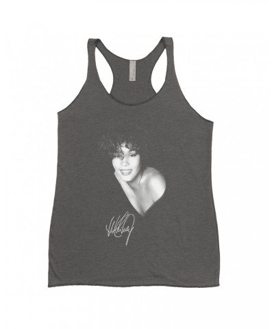 Whitney Houston Ladies' Tank Top | White Whitney Photo And Signature Shirt $5.99 Shirts