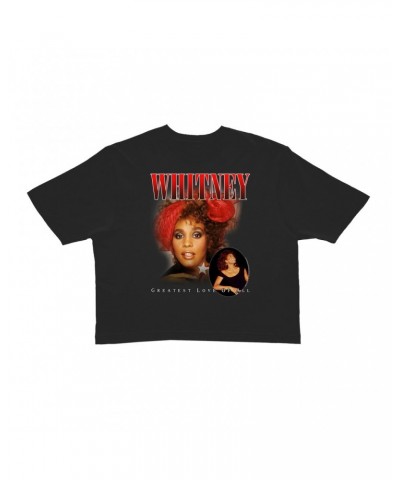 Whitney Houston Ladies' Crop Tee | Greatest Love Of All Red Photo Collage Design Crop T-shirt $6.66 Shirts