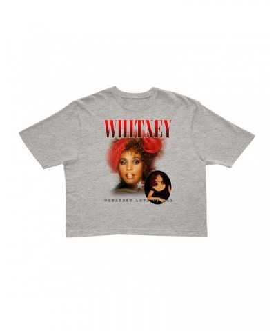 Whitney Houston Ladies' Crop Tee | Greatest Love Of All Red Photo Collage Design Crop T-shirt $6.66 Shirts