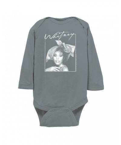 Whitney Houston Long Sleeve Bodysuit | 1987 Whitney Signature And White Photo Image Bodysuit $7.34 Shirts