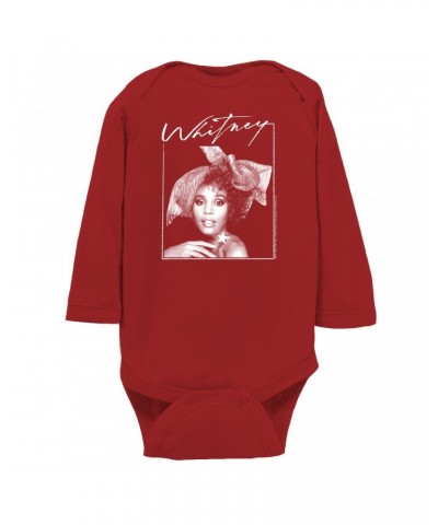 Whitney Houston Long Sleeve Bodysuit | 1987 Whitney Signature And White Photo Image Bodysuit $7.34 Shirts