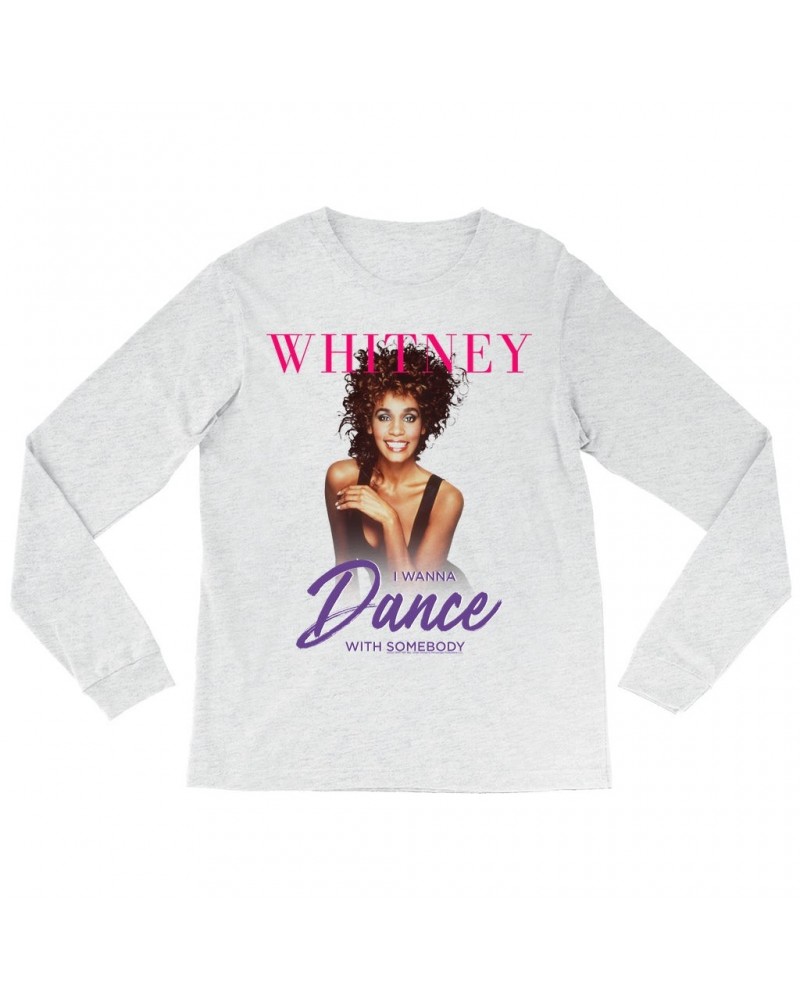 Whitney Houston Long Sleeve Shirt | I Wanna Dance With Somebody Purple Pink Design Shirt $9.30 Shirts