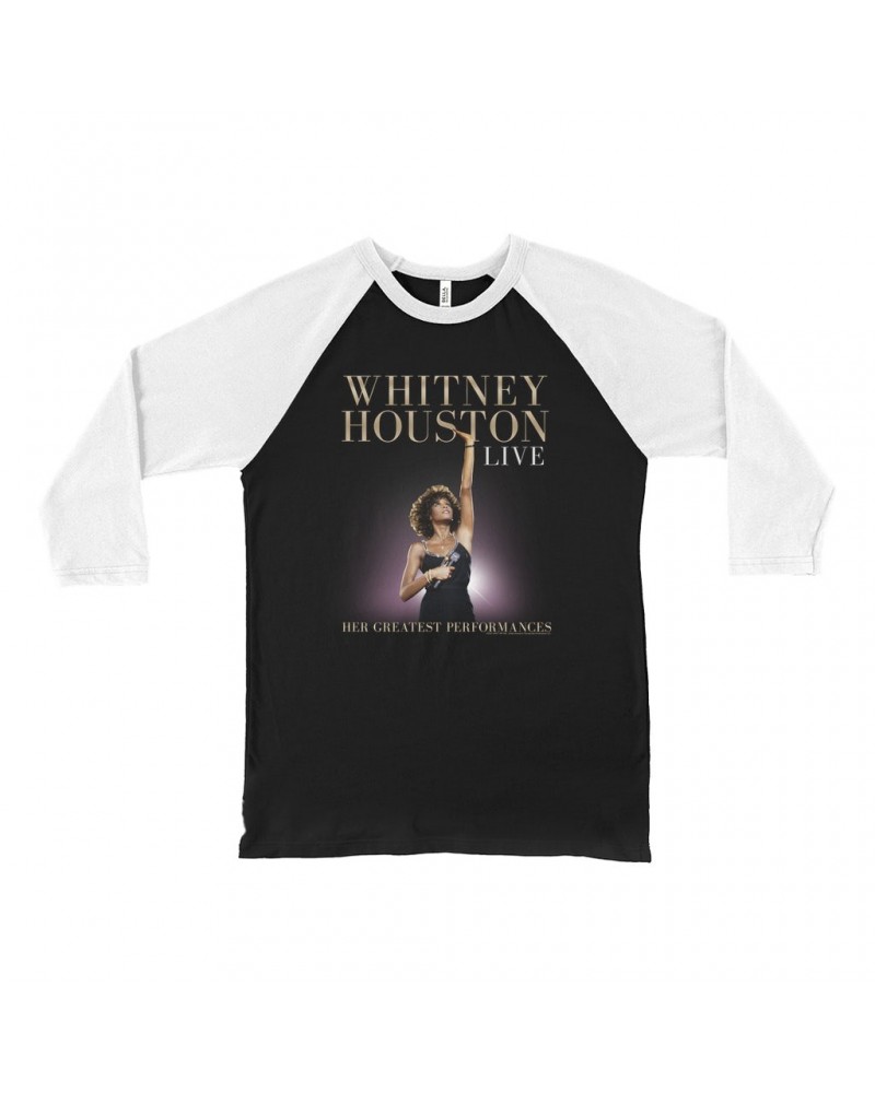 Whitney Houston 3/4 Sleeve Baseball Tee | Greatest Performances Live Album Cover Shirt $10.79 Shirts