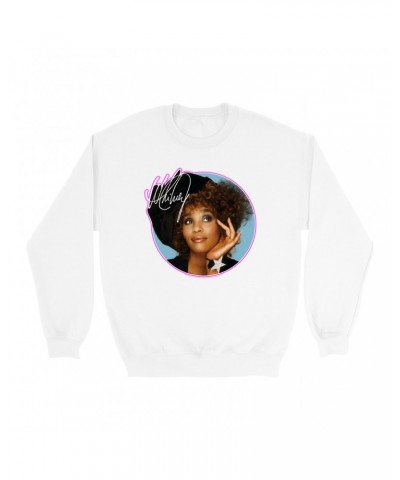 Whitney Houston Sweatshirt | Whitney Signature Album Photo Pink Image Sweatshirt $6.57 Sweatshirts