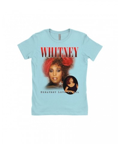 Whitney Houston Ladies' Boyfriend T-Shirt | Greatest Love Of All Red Photo Collage Design Shirt $6.50 Shirts