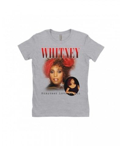 Whitney Houston Ladies' Boyfriend T-Shirt | Greatest Love Of All Red Photo Collage Design Shirt $6.50 Shirts