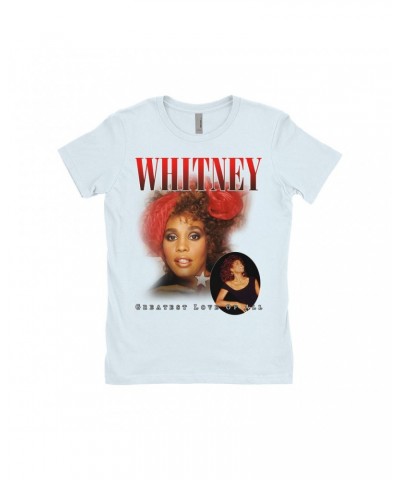 Whitney Houston Ladies' Boyfriend T-Shirt | Greatest Love Of All Red Photo Collage Design Shirt $6.50 Shirts