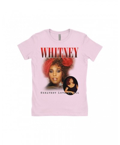 Whitney Houston Ladies' Boyfriend T-Shirt | Greatest Love Of All Red Photo Collage Design Shirt $6.50 Shirts