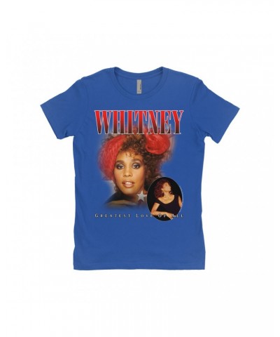 Whitney Houston Ladies' Boyfriend T-Shirt | Greatest Love Of All Red Photo Collage Design Shirt $6.50 Shirts