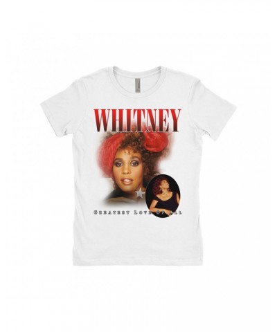 Whitney Houston Ladies' Boyfriend T-Shirt | Greatest Love Of All Red Photo Collage Design Shirt $6.50 Shirts