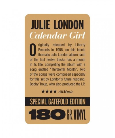 Julie London Calendar Girl (180 Gram) Vinyl Record $13.16 Vinyl