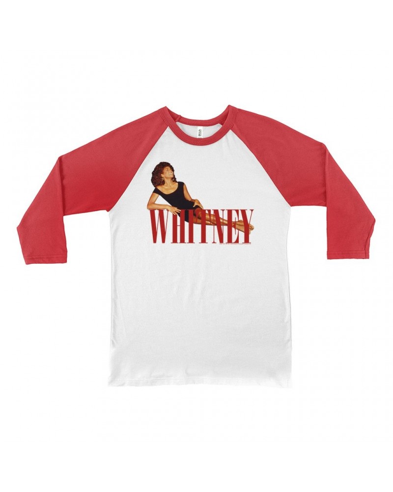 Whitney Houston 3/4 Sleeve Baseball Tee | Whitney Laying On Logo Red Shirt $8.45 Shirts