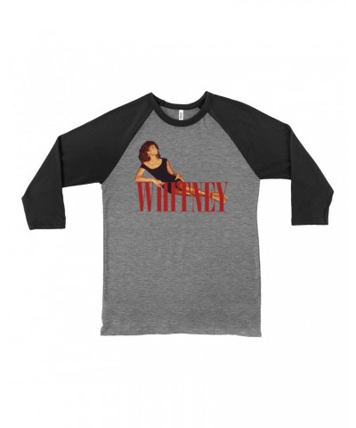 Whitney Houston 3/4 Sleeve Baseball Tee | Whitney Laying On Logo Red Shirt $8.45 Shirts